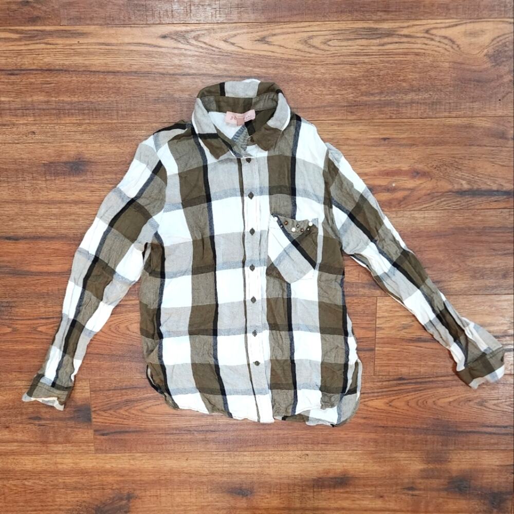 Philosophy Women's Embellished Long Sleeve Plaid Casual Button Down Shirt Small